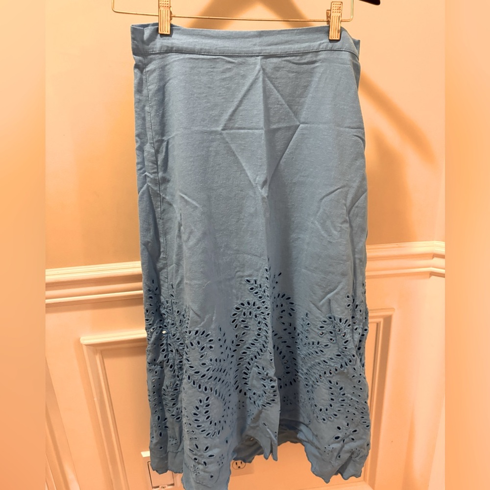 Zara Blue Eyelet Midi Skirt